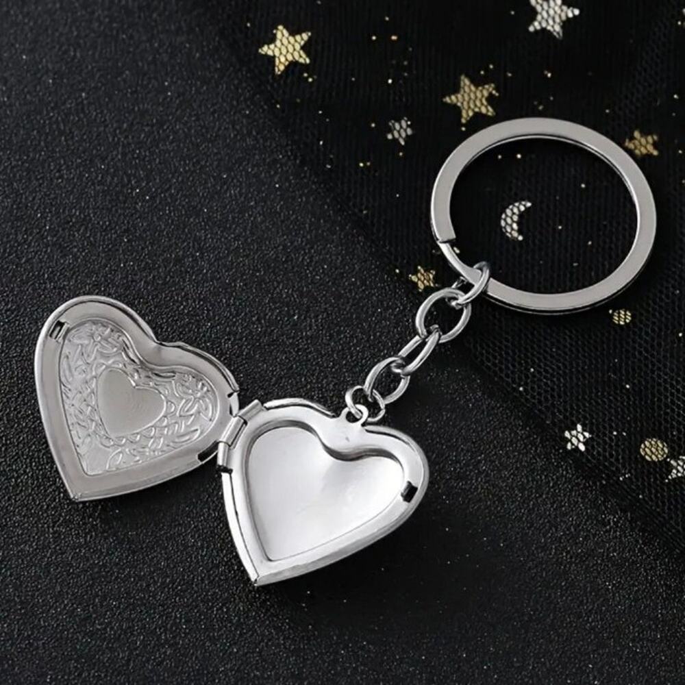 Silver Heart Locket Keychain Vine Flower Valentine's Birthday Anniversary Gift